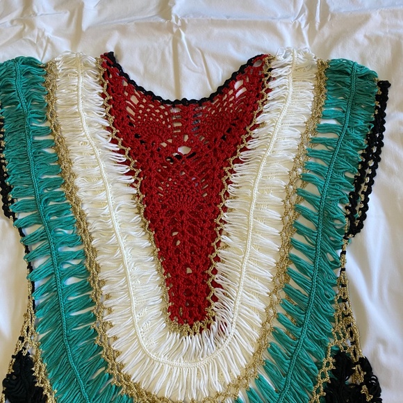 QUESTIONS BY SAY WHAT? Metallic Rainbow Crochet Boho Festival Top M - Picture 12 of 16
